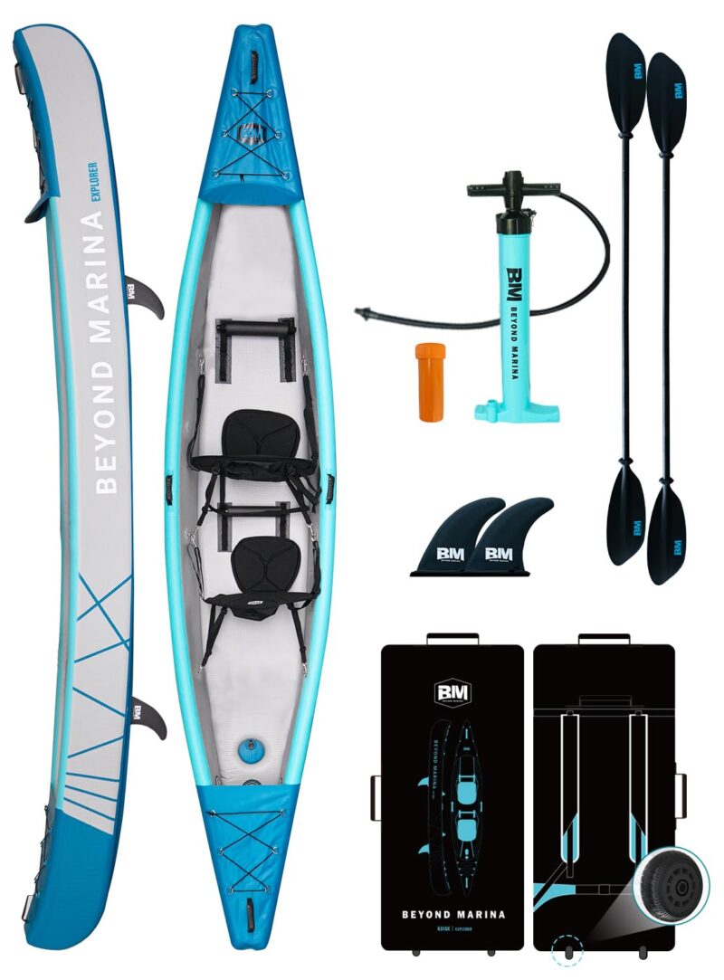 BEYOND MARINA Inflatable Kayak 1 & 2 & 3 Person Adult- Full Drop Stitch Kayak with Aluminum Paddles, Seats, Footrests, Pump, Fins - Image 2