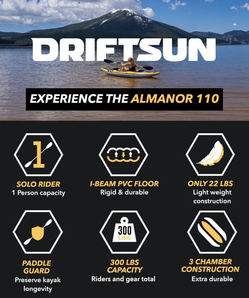 Driftsun Almanor Inflatable Kayak - Inflatable Touring Kayak - 1 & 2 Person Kayaks for Adults with EVA Padded Seats, High Back Support, Paddles, Pump - Image 10