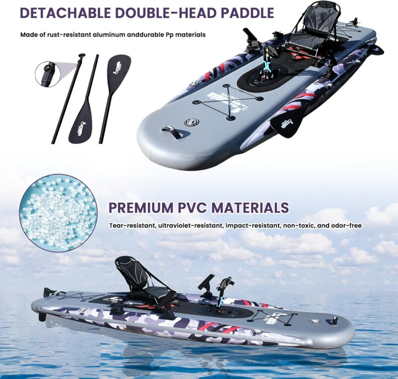 Inflatable Fishing Kayak for Adults - 1 Person, Pedal Drive, Folding, with Movable Seat, Hand Pump & Paddle & Oxford Bag, 410lbs Capacity - Image 3