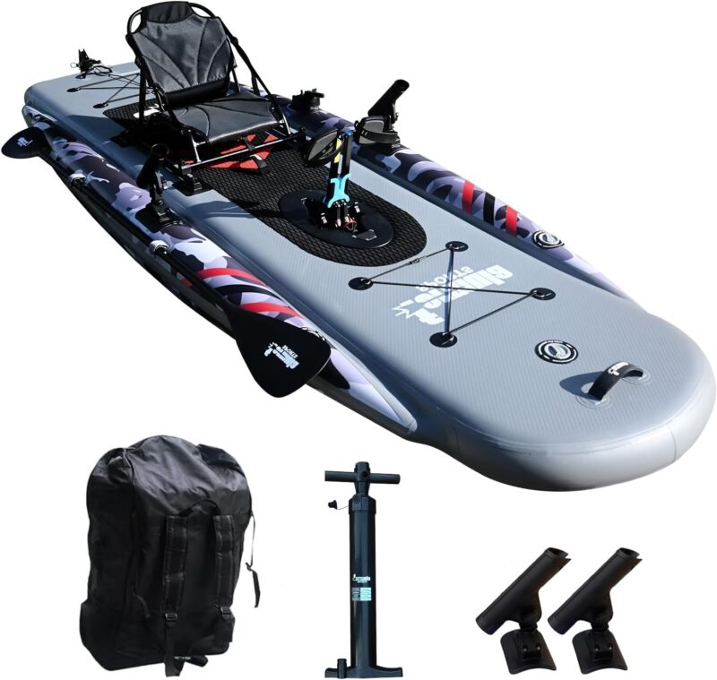 Inflatable Fishing Kayak for Adults - 1 Person, Pedal Drive, Folding, with Movable Seat, Hand Pump & Paddle & Oxford Bag, 410lbs Capacity