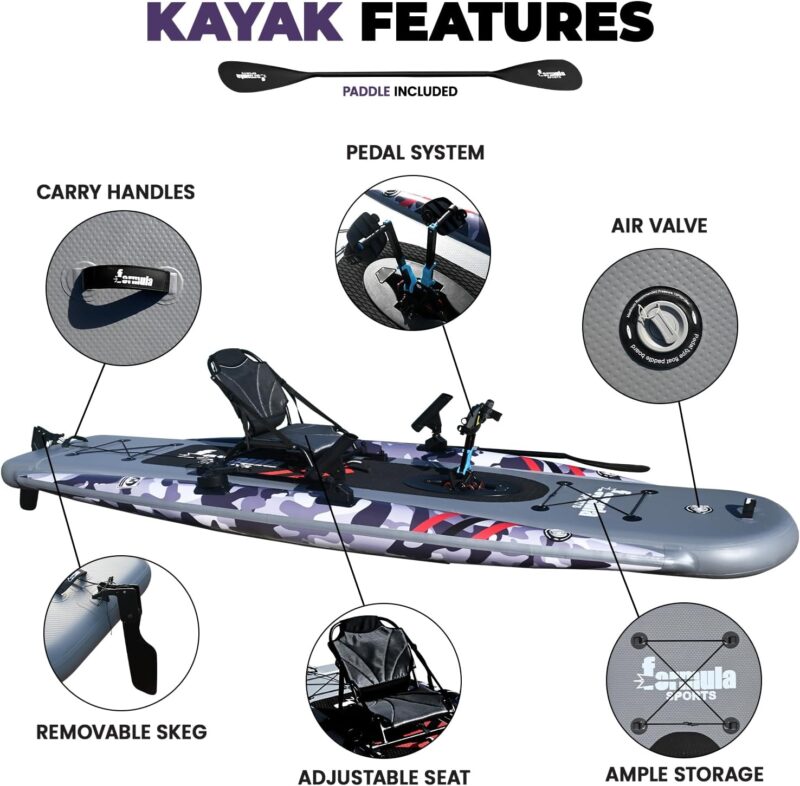 Inflatable Fishing Kayak for Adults - 1 Person, Pedal Drive, Folding, with Movable Seat, Hand Pump & Paddle & Oxford Bag, 410lbs Capacity - Image 2