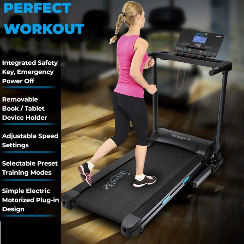 SereneLife SLFTRD18 Folding Treadmill – 0.6–6 MPH, 4-Level Manual Incline, Bluetooth App Sync, 39.3″×15.7″ Belt, Compact Digital Trainer - Image 19