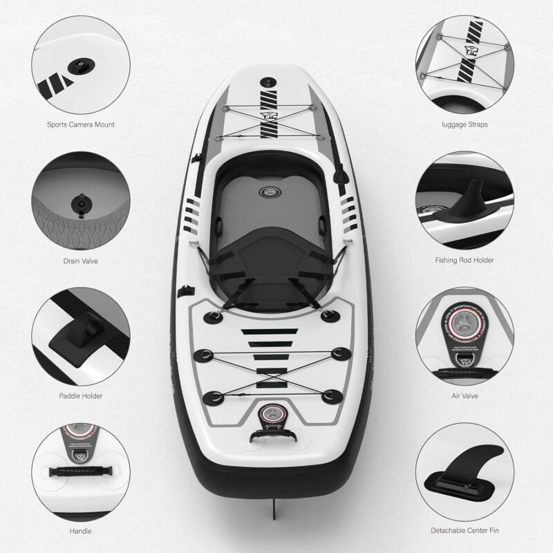 10.2'x35''x8'' Inflatable Kayak with Detachable Seat, SUP-Kayak Set Includes Hand Pump/Aluminum Oar/Backpack, Kayak Boat for Adults/Kids | for Fishing, Touring - Image 5