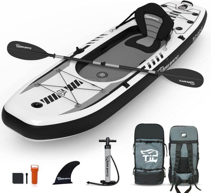 10.2'x35''x8'' Inflatable Kayak with Detachable Seat, SUP-Kayak Set Includes Hand Pump/Aluminum Oar/Backpack, Kayak Boat for Adults/Kids | for Fishing, Touring