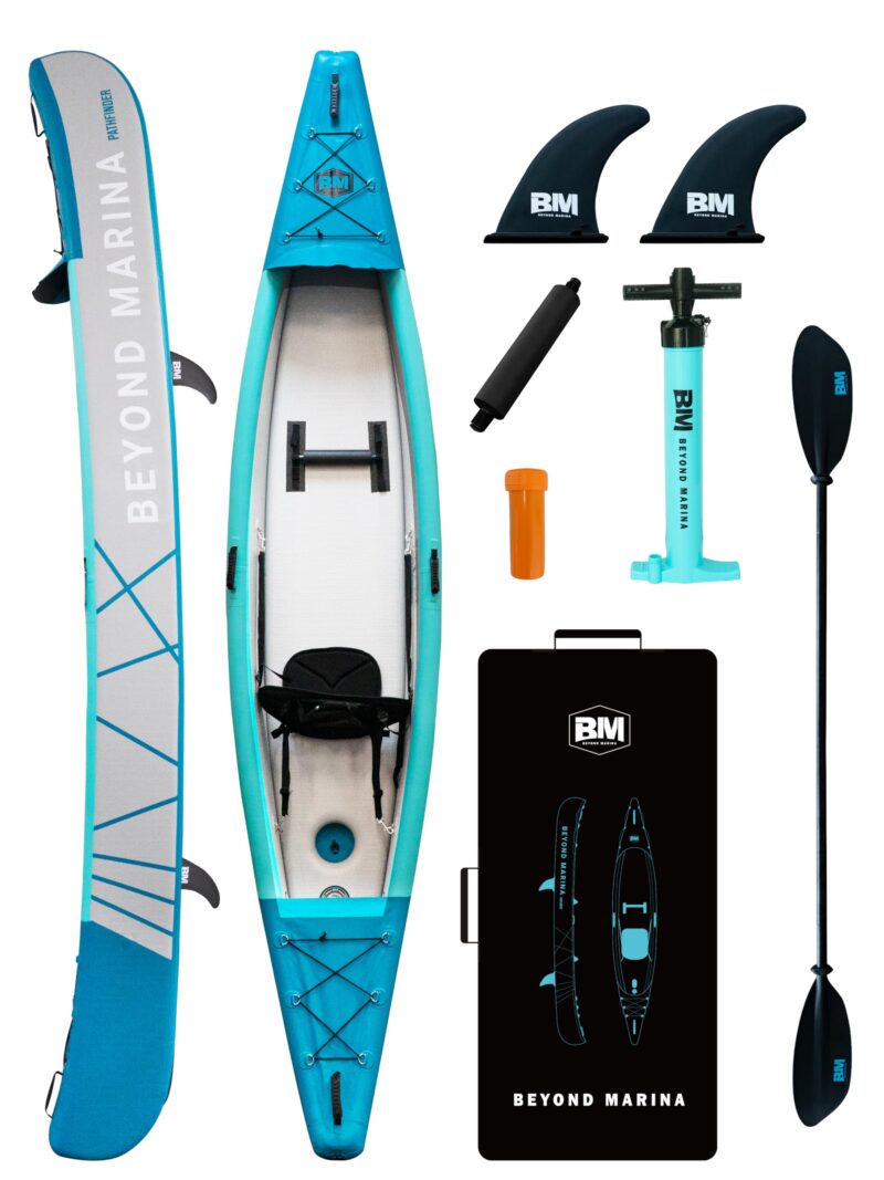 BEYOND MARINA Inflatable Kayak 1 & 2 & 3 Person Adult- Full Drop Stitch Kayak with Aluminum Paddles, Seats, Footrests, Pump, Fins