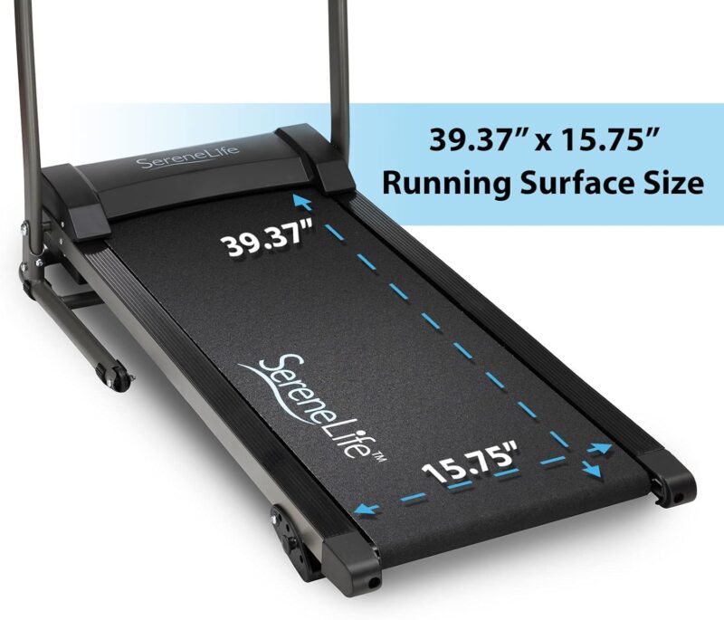 SereneLife SLFTRD18 Folding Treadmill – 0.6–6 MPH, 4-Level Manual Incline, Bluetooth App Sync, 39.3″×15.7″ Belt, Compact Digital Trainer - Image 23