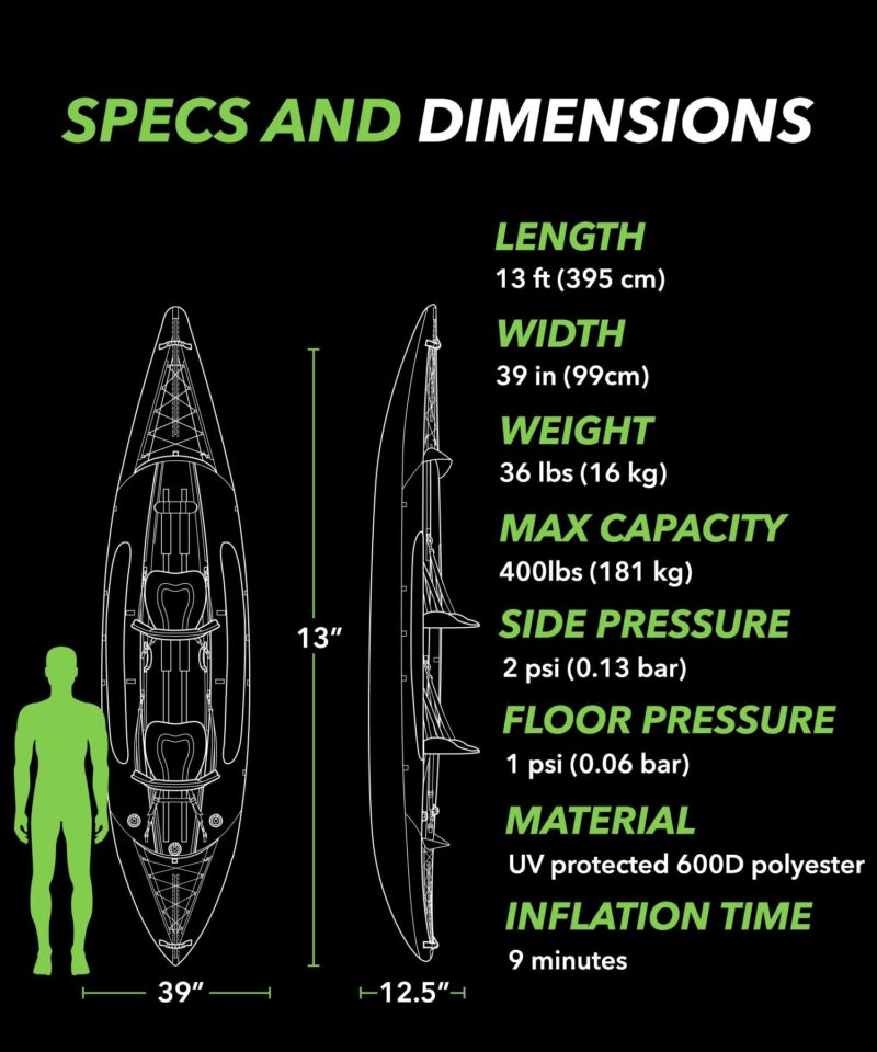 Driftsun Almanor Inflatable Kayak - Inflatable Touring Kayak - 1 & 2 Person Kayaks for Adults with EVA Padded Seats, High Back Support, Paddles, Pump - Image 8