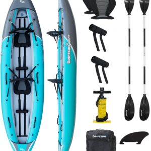 Driftsun Rover Inflatable Kayak - Inflatable White Water Kayak - Inflatable 1 and 2 Person Kayaks for Adults with High Pressure Floor, Padded Seats, Action Cam Mount, Aluminum Paddles, and Pump