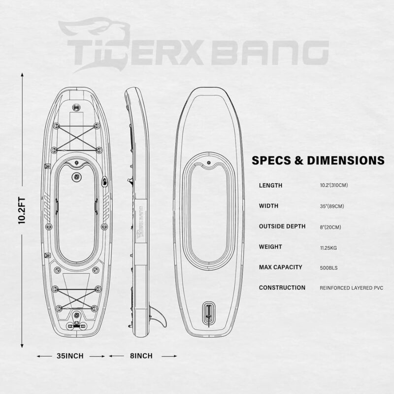 10.2'x35''x8'' Inflatable Kayak with Detachable Seat, SUP-Kayak Set Includes Hand Pump/Aluminum Oar/Backpack, Kayak Boat for Adults/Kids | for Fishing, Touring - Image 3