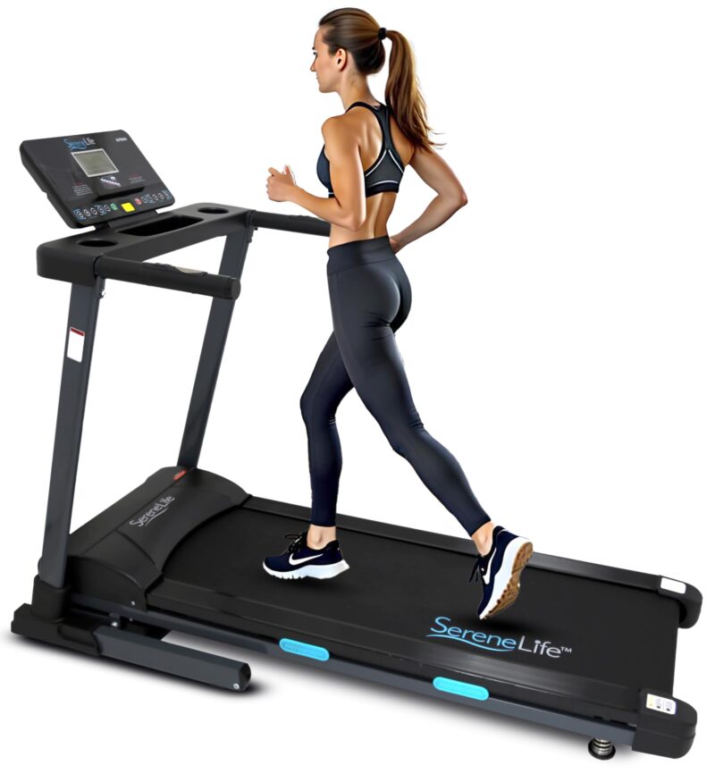 SereneLife SLFTRD18 Folding Treadmill – 0.6–6 MPH, 4-Level Manual Incline, Bluetooth App Sync, 39.3″×15.7″ Belt, Compact Digital Trainer - Image 2