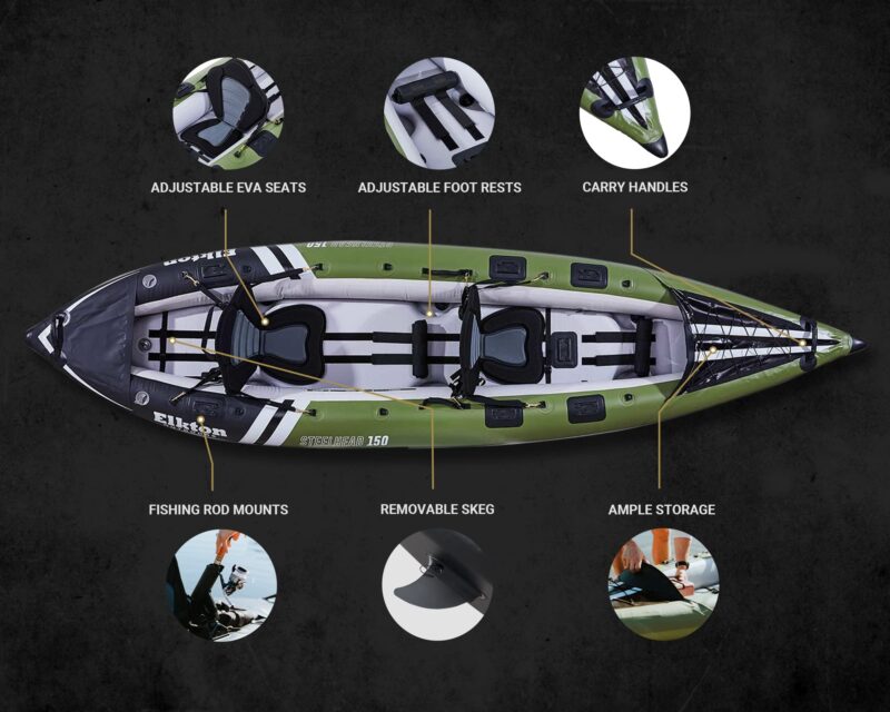Elkton Outdoors Steelhead Inflatable Fishing Kayak Boat - Image 4