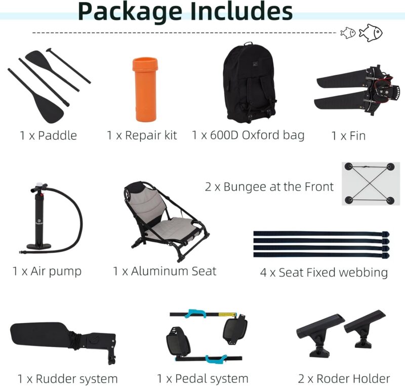 Inflatable Kayak with Pedal System, 12ft PVC Premium Fishing Kayak, Lightweight & Portable with Aluminum Seat, Rudder System, and Accessories Included - Image 8