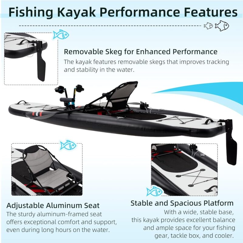 Inflatable Kayak with Pedal System, 12ft PVC Premium Fishing Kayak, Lightweight & Portable with Aluminum Seat, Rudder System, and Accessories Included - Image 6