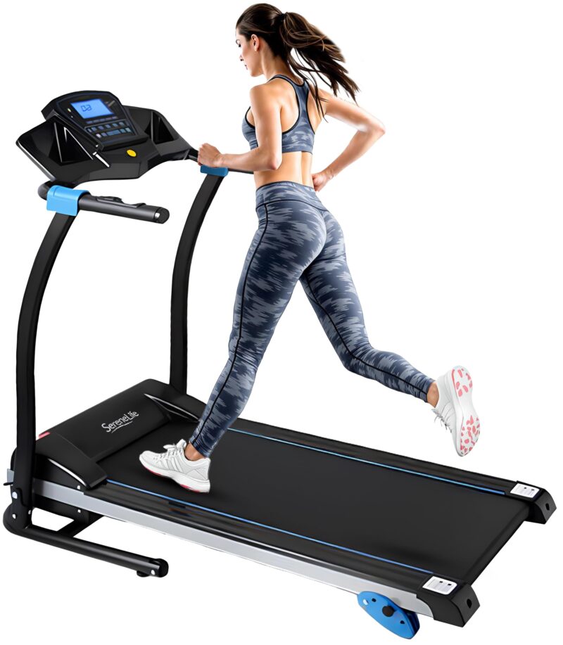 SereneLife SLFTRD18 Folding Treadmill – 0.6–6 MPH, 4-Level Manual Incline, Bluetooth App Sync, 39.3″×15.7″ Belt, Compact Digital Trainer - Image 6