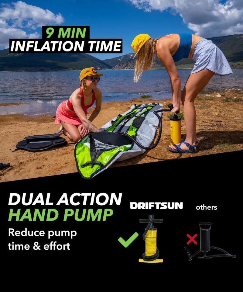 Driftsun Almanor Inflatable Kayak - Inflatable Touring Kayak - 1 & 2 Person Kayaks for Adults with EVA Padded Seats, High Back Support, Paddles, Pump - Image 6