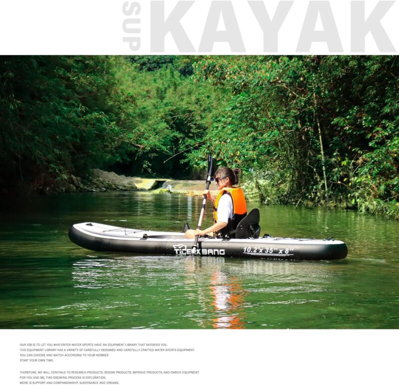 10.2'x35''x8'' Inflatable Kayak with Detachable Seat, SUP-Kayak Set Includes Hand Pump/Aluminum Oar/Backpack, Kayak Boat for Adults/Kids | for Fishing, Touring - Image 4