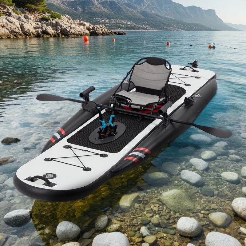 Inflatable Kayak with Pedal System, 12ft PVC Premium Fishing Kayak, Lightweight & Portable with Aluminum Seat, Rudder System, and Accessories Included