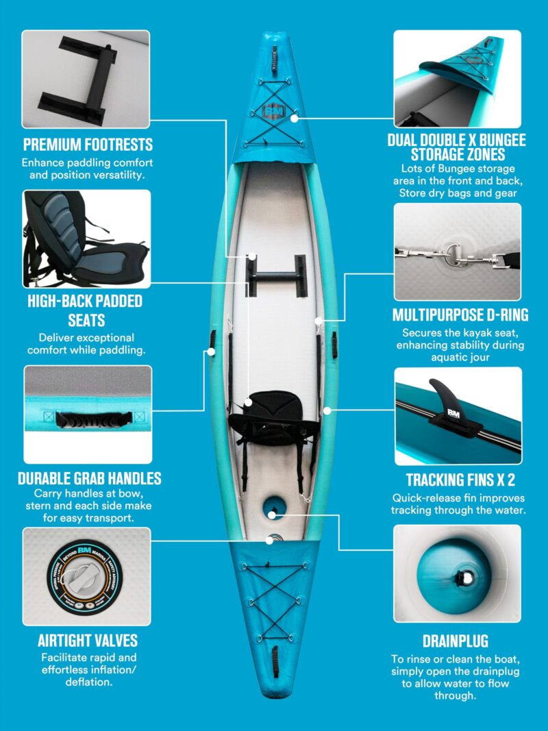 BEYOND MARINA Inflatable Kayak 1 & 2 & 3 Person Adult- Full Drop Stitch Kayak with Aluminum Paddles, Seats, Footrests, Pump, Fins - Image 4