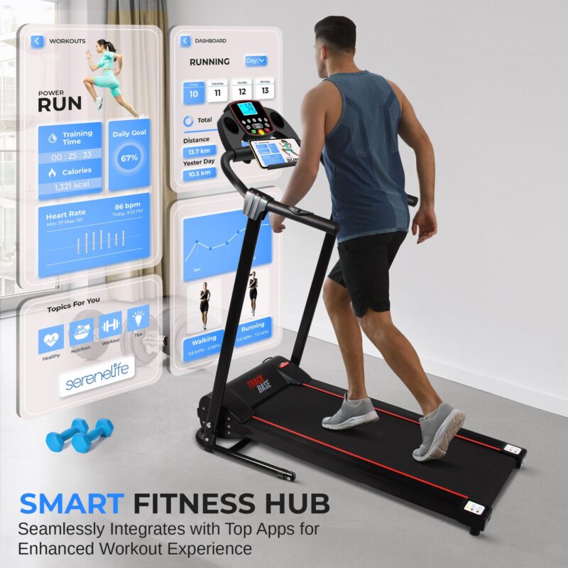 SereneLife SLFTRD18 Folding Treadmill – 0.6–6 MPH, 4-Level Manual Incline, Bluetooth App Sync, 39.3″×15.7″ Belt, Compact Digital Trainer - Image 39