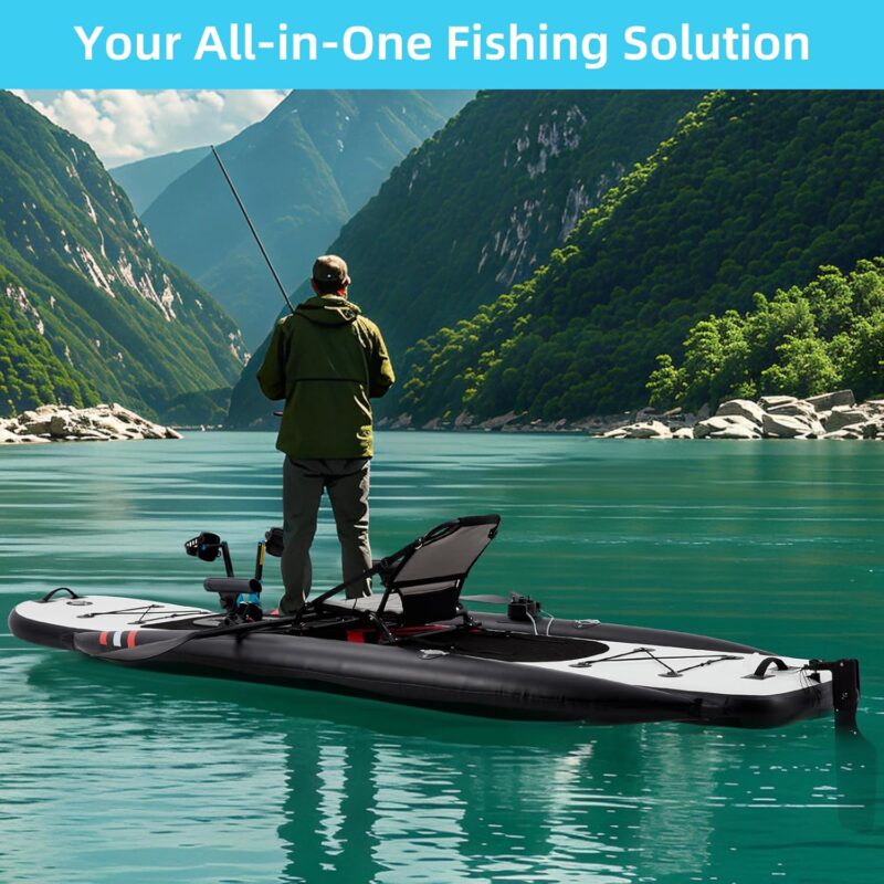 Inflatable Kayak with Pedal System, 12ft PVC Premium Fishing Kayak, Lightweight & Portable with Aluminum Seat, Rudder System, and Accessories Included - Image 4