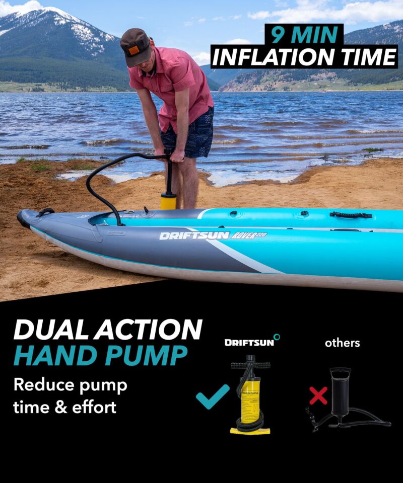 Driftsun Rover Inflatable Kayak - Inflatable White Water Kayak - Inflatable 1 and 2 Person Kayaks for Adults with High Pressure Floor, Padded Seats, Action Cam Mount, Aluminum Paddles, and Pump - Image 5