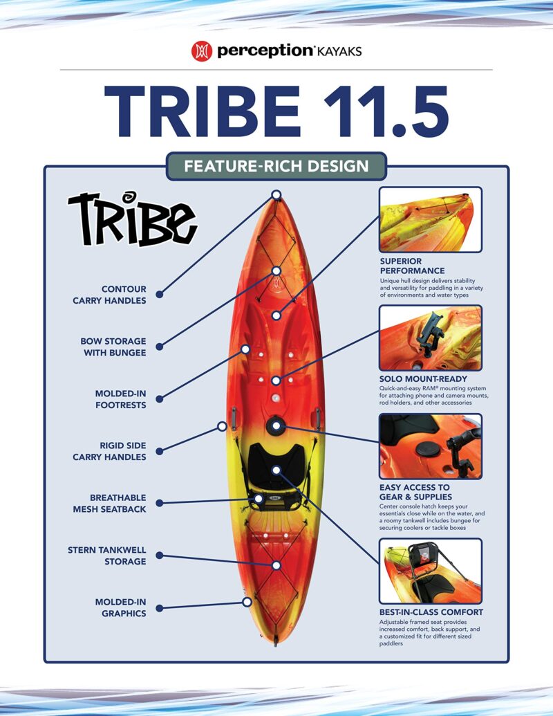 Perception Tribe 11.5 | Sit on Top Kayak for All-Around Fun | Large Rear Storage with Tie Downs | 11' 5" - Image 13