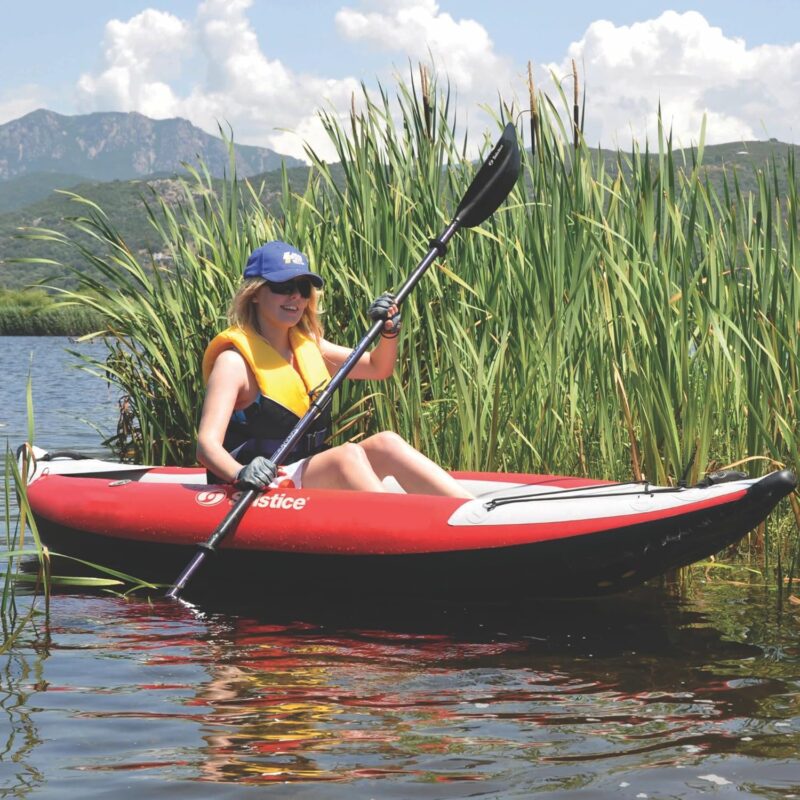 Solstice Flare 1 Person Inflatable Fishing Kayak Boat for Adults & Kids 9'6'' X 35'' | Incl. Adjustible Bucket Seat, Bungee Storage, Skeg, Pump & Bag | Heavy Duty Dropstitch & PVC Material - Image 4