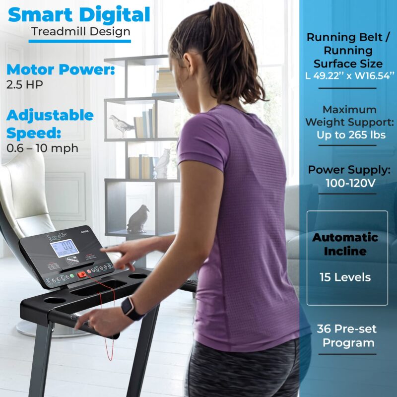 SereneLife SLFTRD18 Folding Treadmill – 0.6–6 MPH, 4-Level Manual Incline, Bluetooth App Sync, 39.3″×15.7″ Belt, Compact Digital Trainer - Image 14