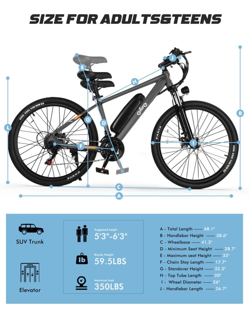 Racer Electric Bike for Adults - 21-Speed Mountain Lightweight Ebike with Peak 750W 22MPH Brushless Motor, 375Wh Removable Battery, 26X2.1 Tire Step Over E-MTB, Up to 40 Miles - Image 47