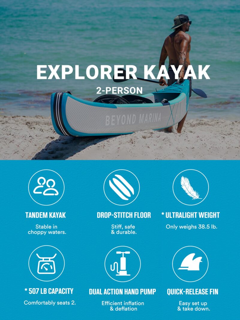 BEYOND MARINA Inflatable Kayak 1 & 2 & 3 Person Adult- Full Drop Stitch Kayak with Aluminum Paddles, Seats, Footrests, Pump, Fins - Image 9
