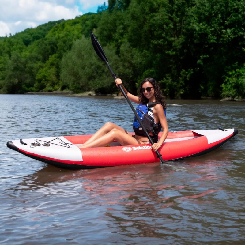 Solstice Flare 1 Person Inflatable Fishing Kayak Boat for Adults & Kids 9'6'' X 35'' | Incl. Adjustible Bucket Seat, Bungee Storage, Skeg, Pump & Bag | Heavy Duty Dropstitch & PVC Material - Image 2