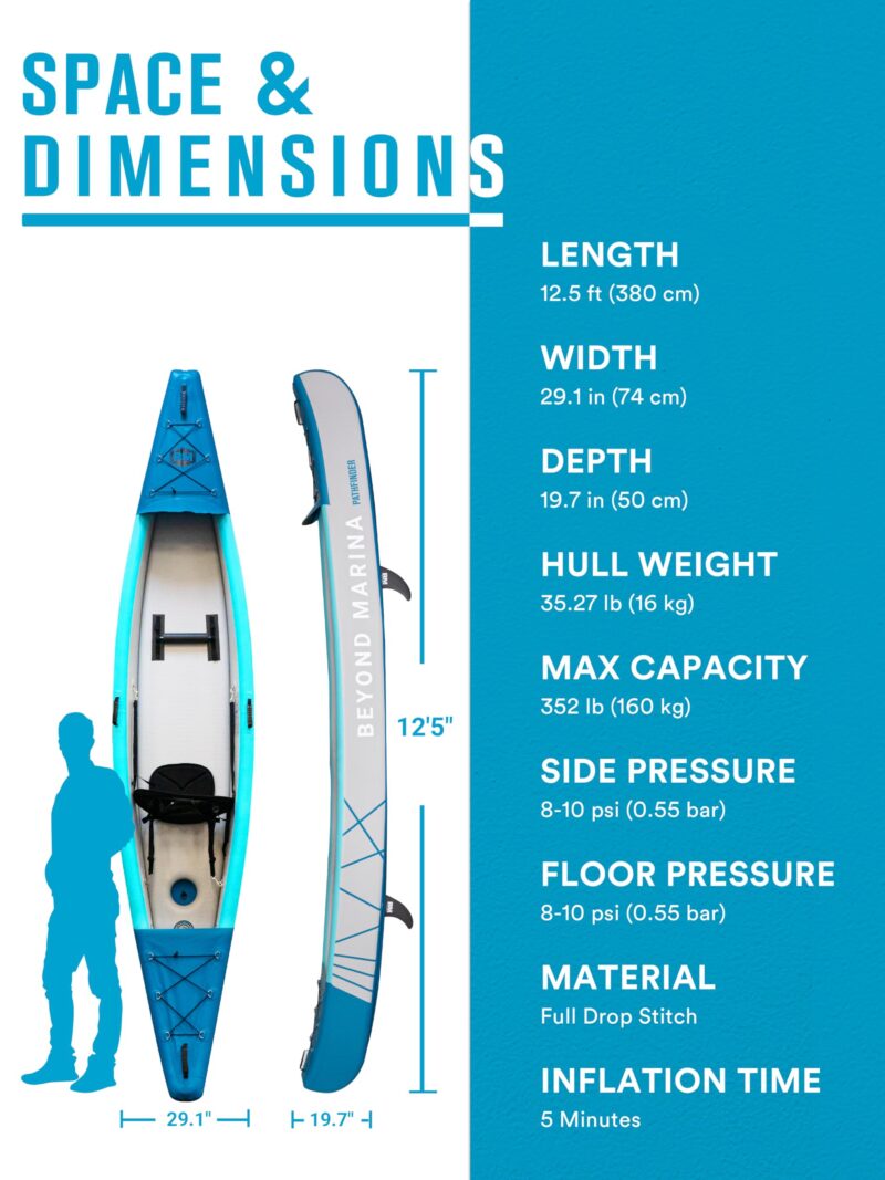 BEYOND MARINA Inflatable Kayak 1 & 2 & 3 Person Adult- Full Drop Stitch Kayak with Aluminum Paddles, Seats, Footrests, Pump, Fins - Image 5