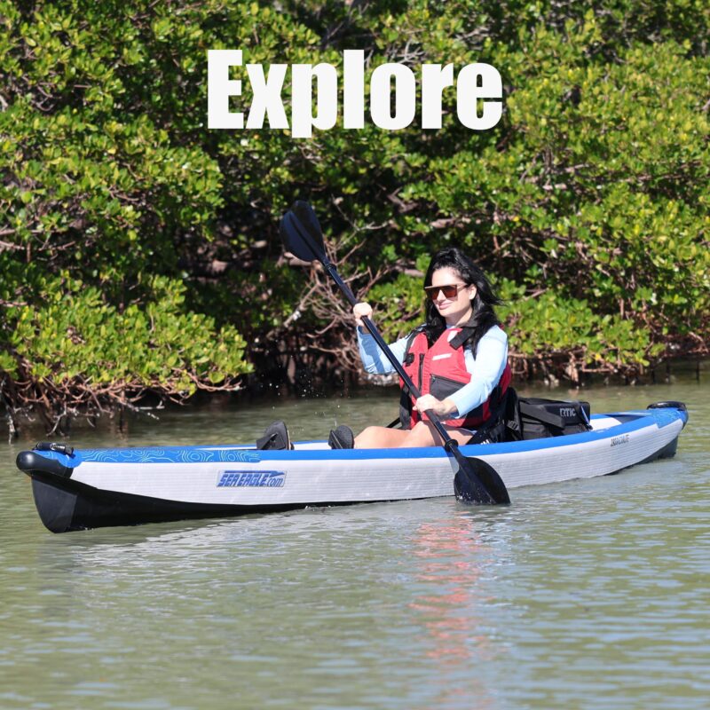 Sea Eagle RazorLite Inflatable Kayak - Lightweight, Drop Stitch, High Speed Touring Kayak - Solo or Tandem - Tall Back Seat(s), Paddle(s), Backpack, Skeg and Pump - Image 30
